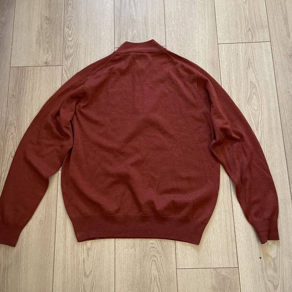 Peter Millar Merino Wool Quarter Zip Pullover Sweater Men L Orange-Red Mock Neck - Picture 8 of 11